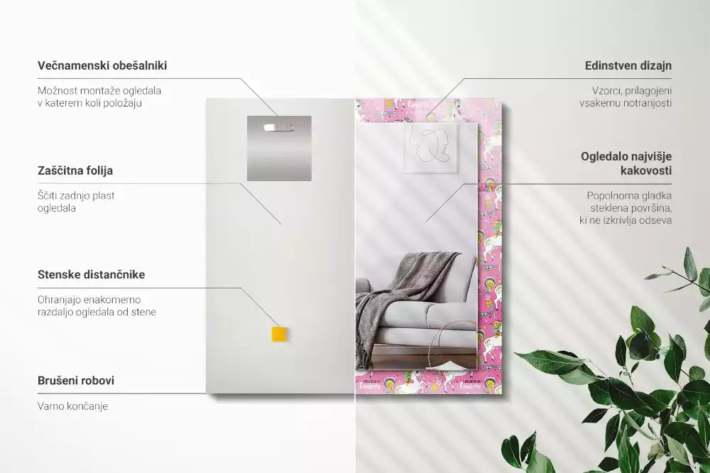 Espelho decorado Corações de arco-íris de unicórnio