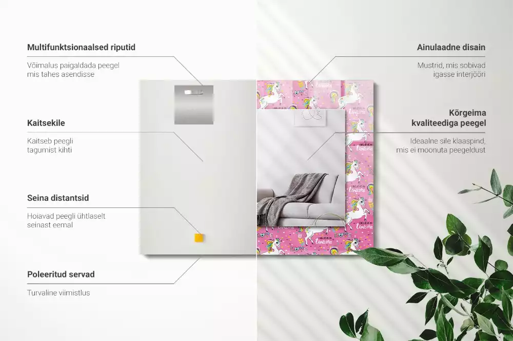 Espelho decorado Corações de arco-íris de unicórnio