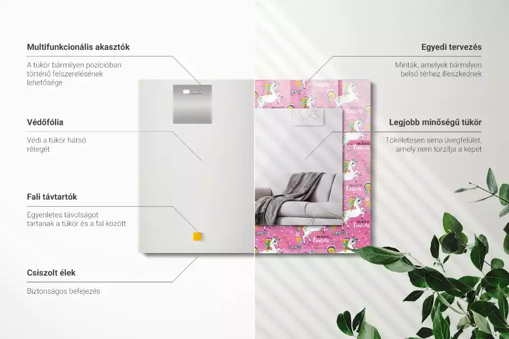 Espelho decorado Corações de arco-íris de unicórnio