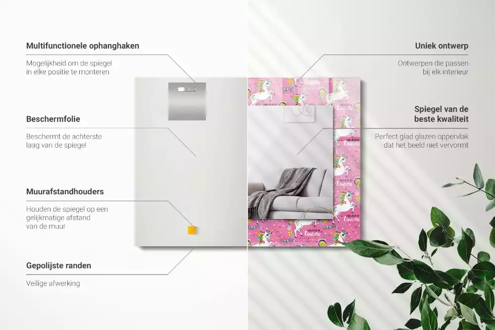 Espelho decorado Corações de arco-íris de unicórnio