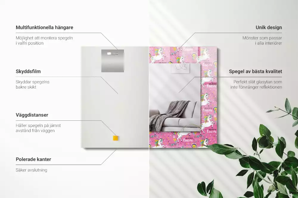 Espelho decorado Corações de arco-íris de unicórnio