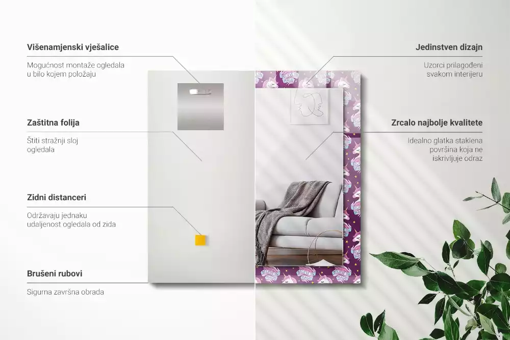 Espelho decorativo Letras de estrelas de unicórnios