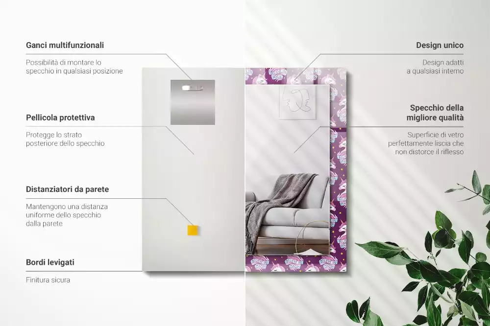 Espelho decorativo Letras de estrelas de unicórnios