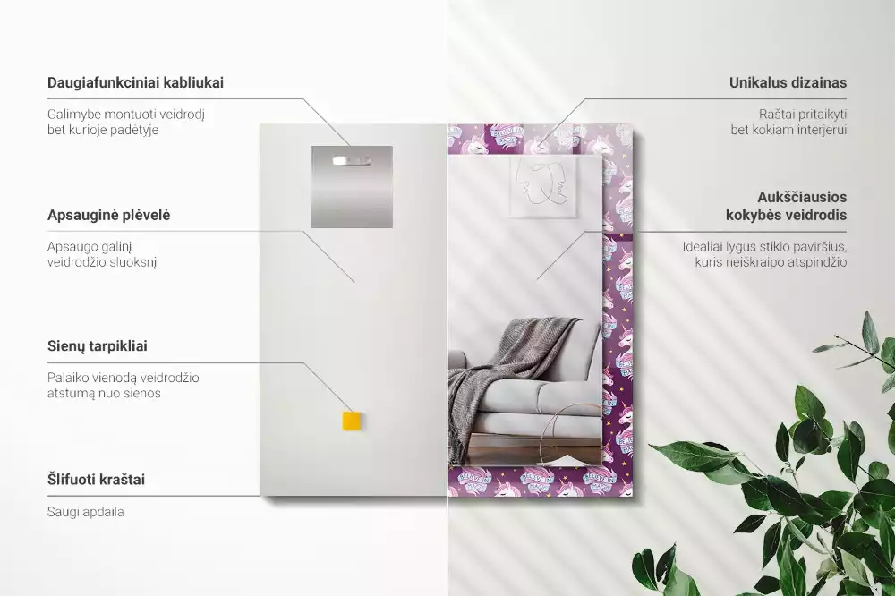 Espelho decorativo Letras de estrelas de unicórnios