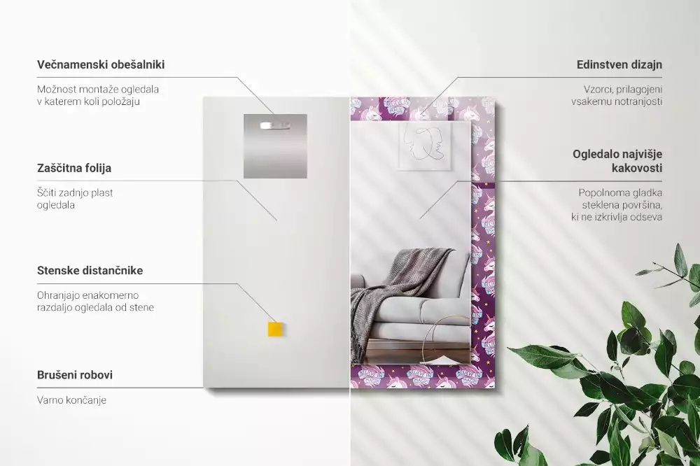 Espelho decorativo Letras de estrelas de unicórnios