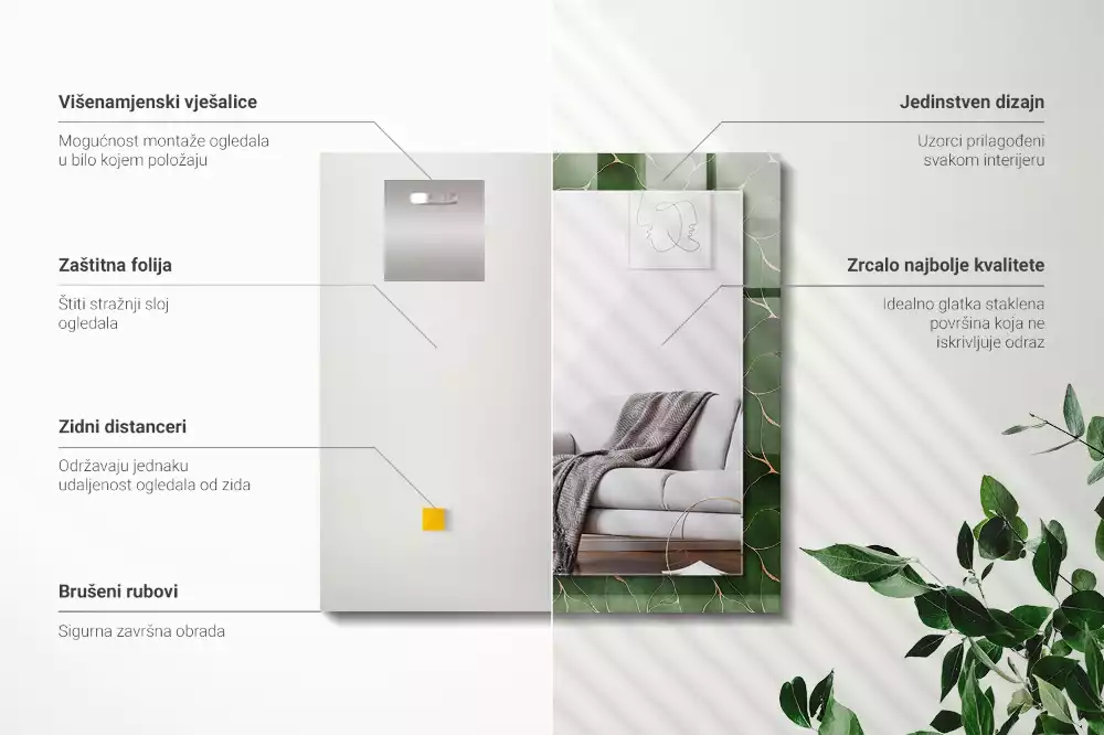 Espelho decorado Padrão de folhas verdes