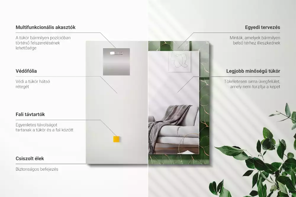 Espelho decorado Padrão de folhas verdes