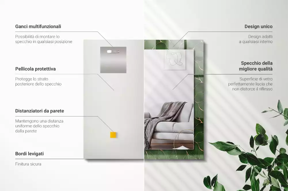 Espelho decorado Padrão de folhas verdes