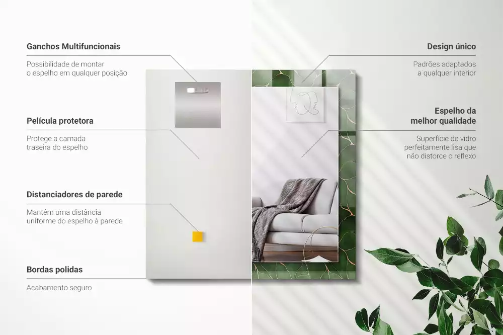 Espelho decorado Padrão de folhas verdes