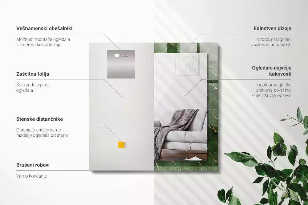 Espelho decorado Padrão de folhas verdes