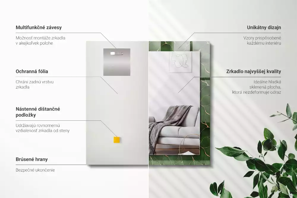 Espelho decorado Padrão de folhas verdes