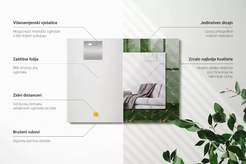 Espelho decorado Padrão de folhas verdes