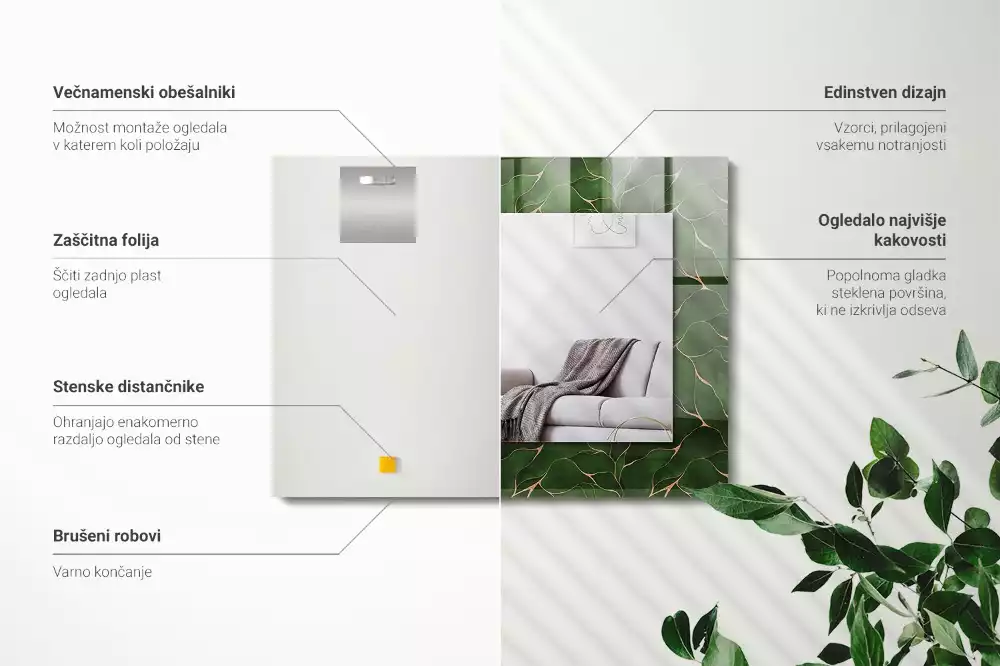 Espelho decorado Padrão de folhas verdes