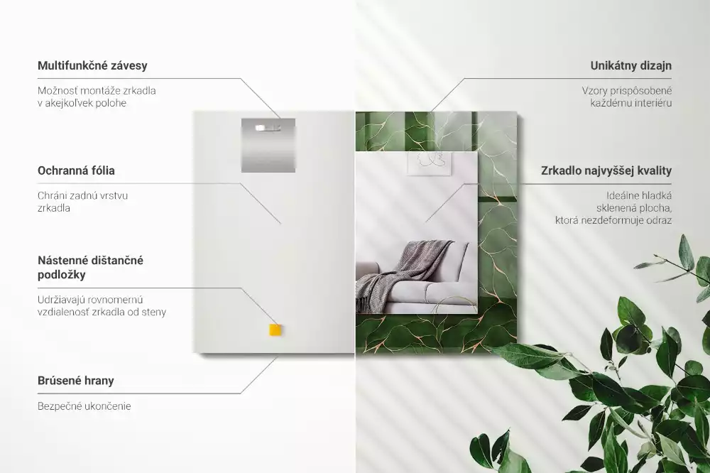 Espelho decorado Padrão de folhas verdes