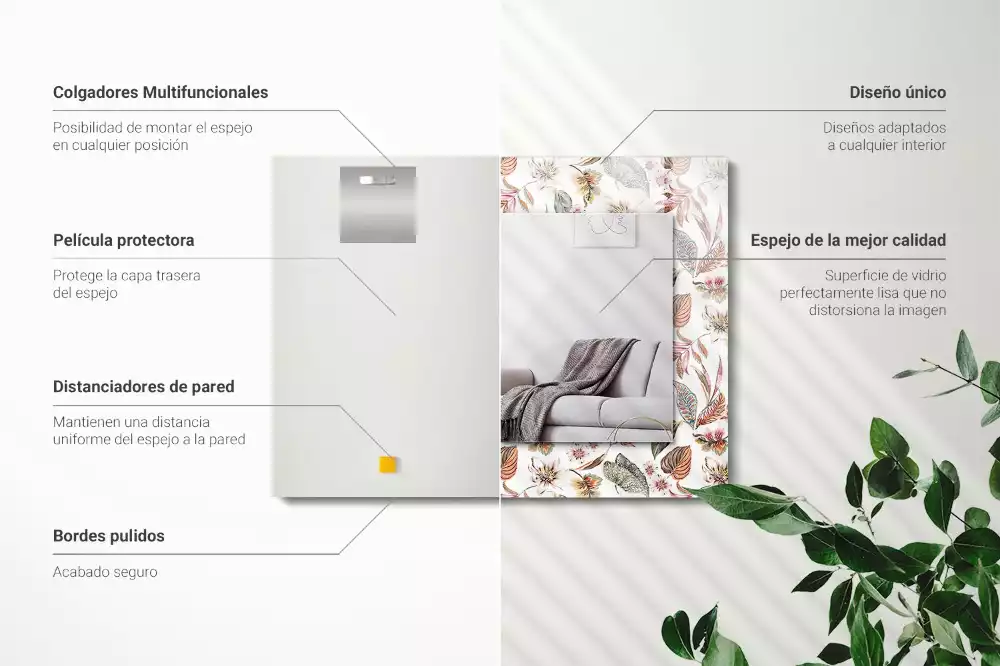 Espelho decorado Flores e folhas