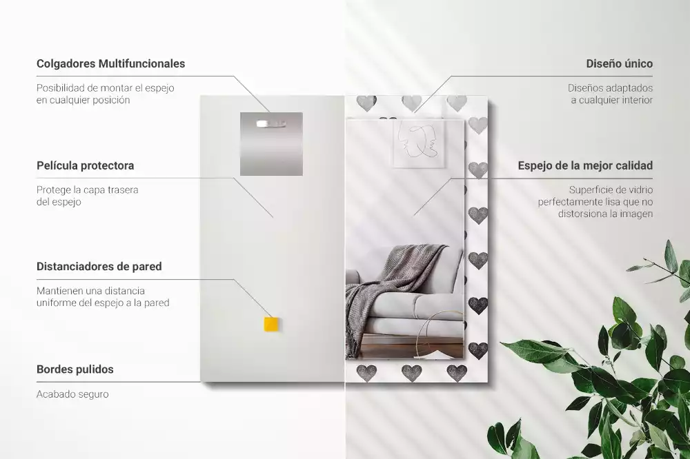 Espelho com moldura decorada Padrão de corações pretos