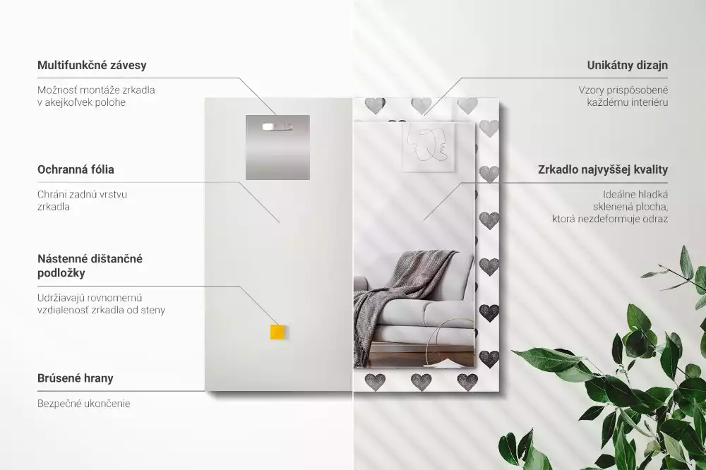 Espelho com moldura decorada Padrão de corações pretos