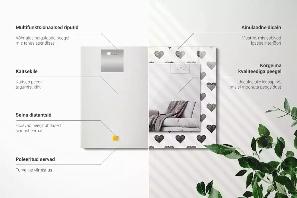 Espelho com moldura decorada Padrão de corações pretos