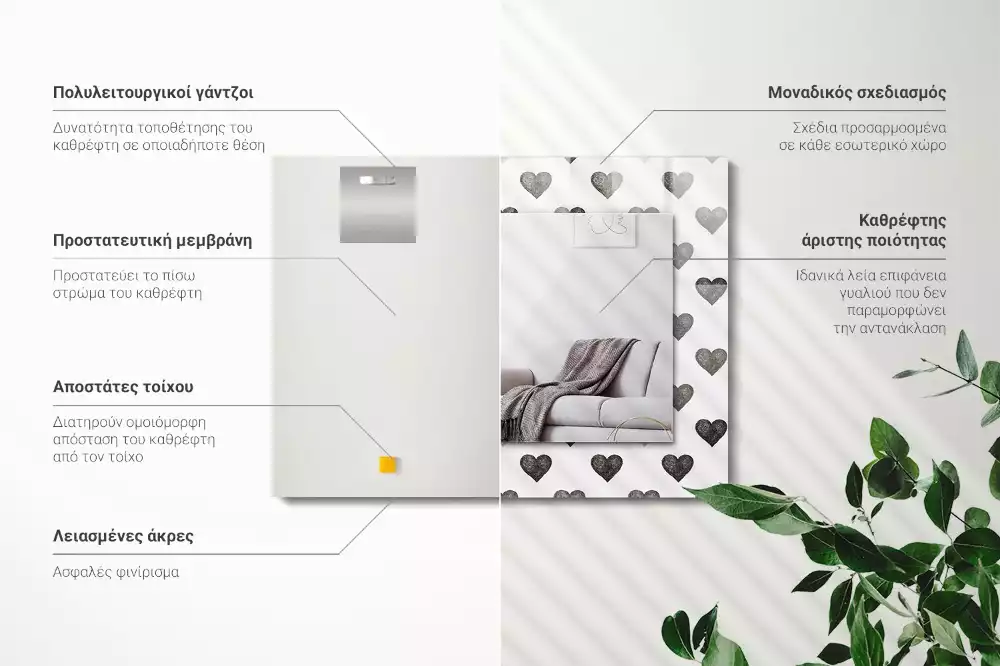 Espelho com moldura decorada Padrão de corações pretos