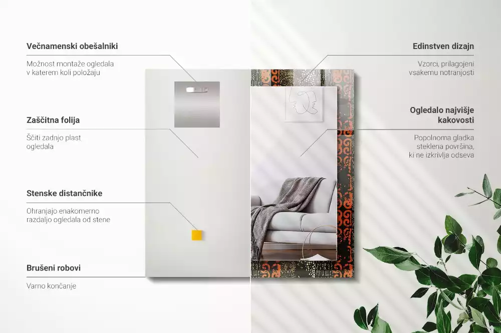 Espelho com moldura decorada Padrão de ornamento étnico