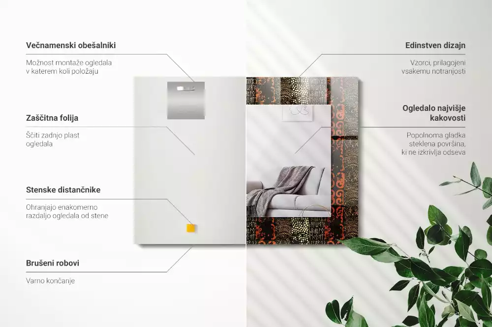 Espelho com moldura decorada Padrão de ornamento étnico