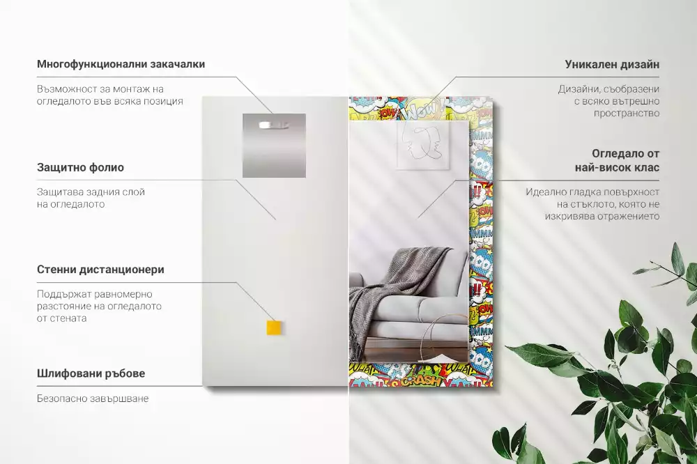 Espelho decorativo Balões de fala coloridos e cômicos