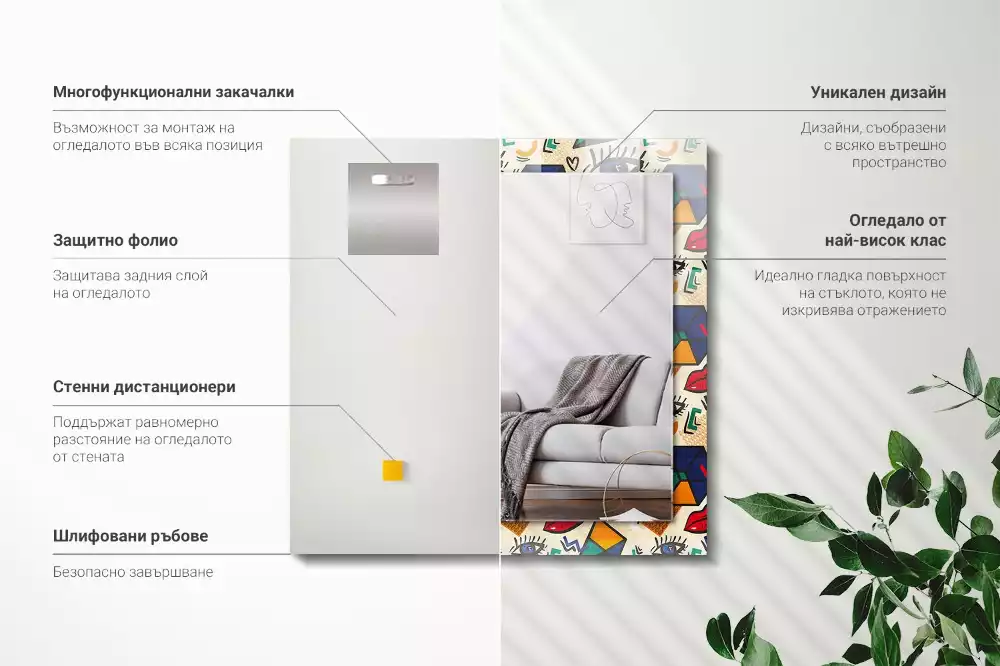 Espelho decorativo Olhos, boca, formas