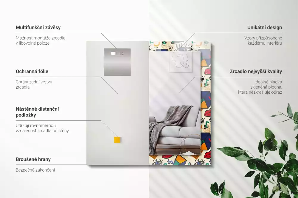 Espelho decorativo Olhos, boca, formas