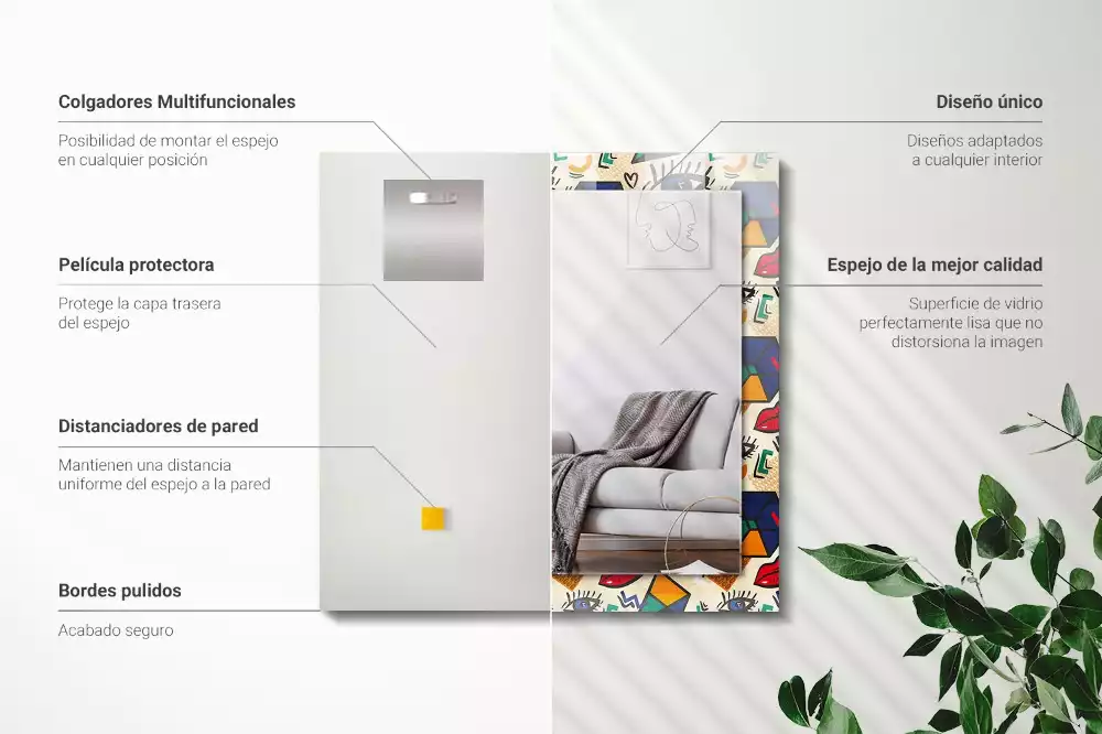 Espelho decorativo Olhos, boca, formas