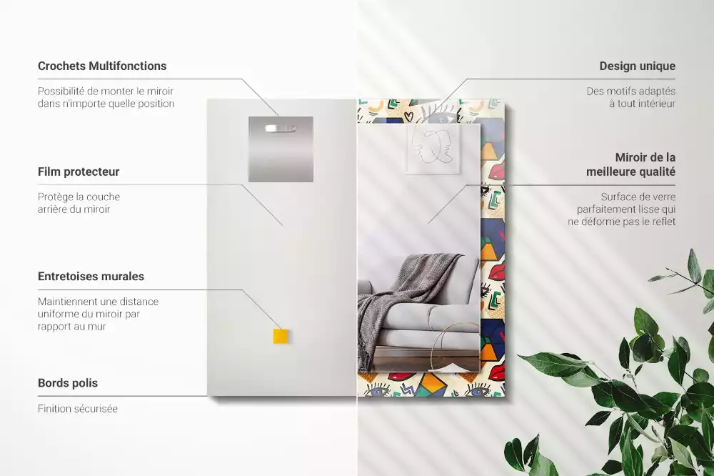 Espelho decorativo Olhos, boca, formas