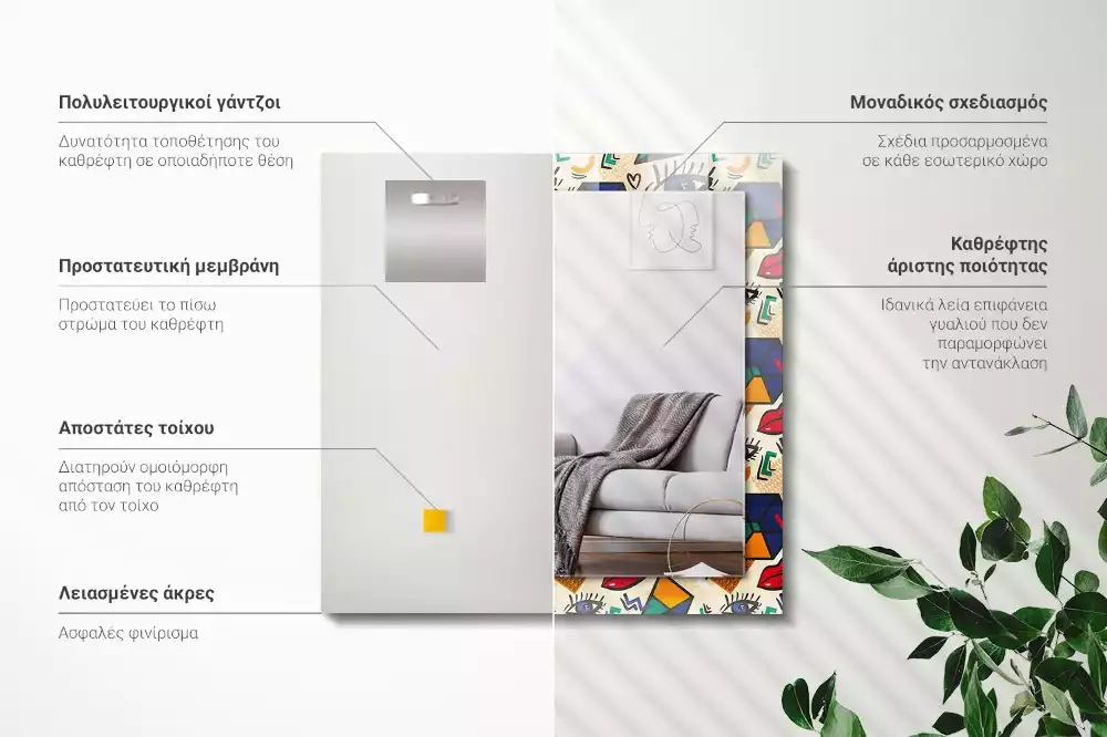 Espelho decorativo Olhos, boca, formas