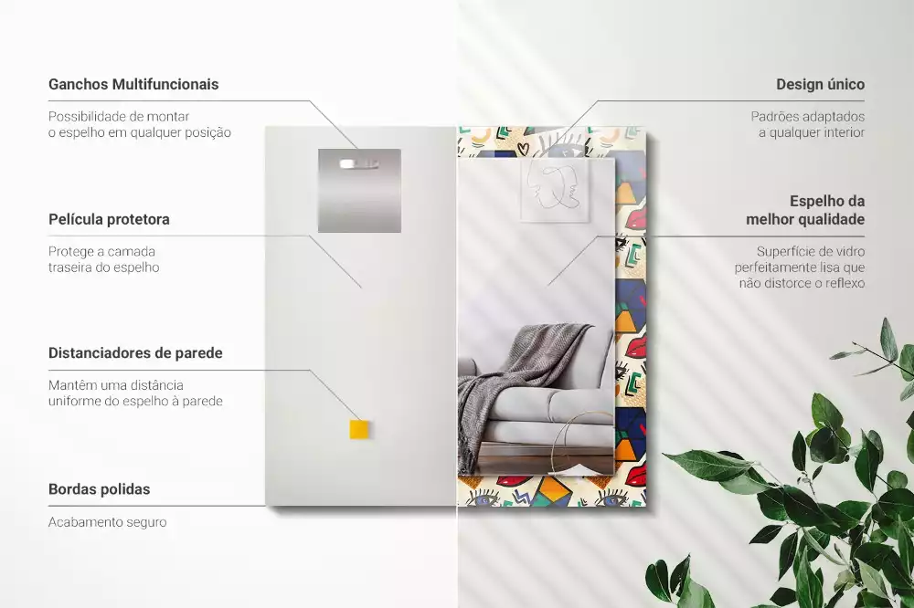 Espelho decorativo Olhos, boca, formas