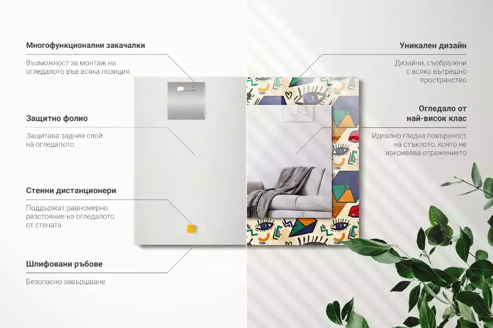 Espelho decorativo Olhos, boca, formas