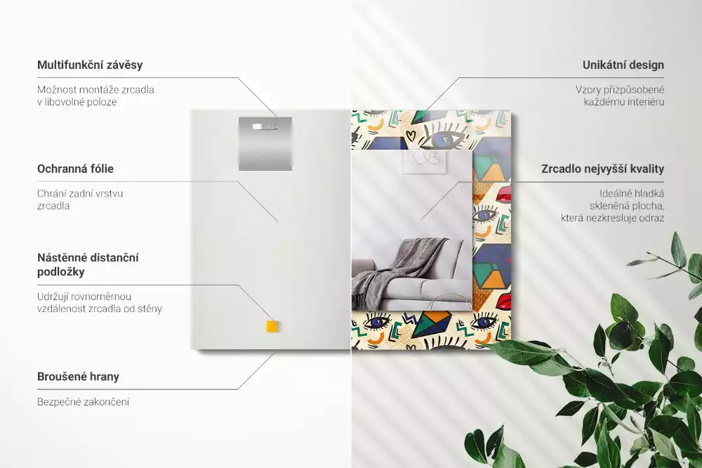 Espelho decorativo Olhos, boca, formas