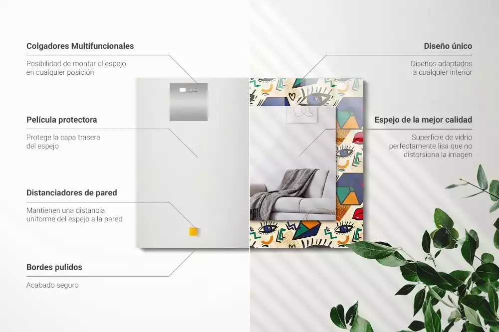 Espelho decorativo Olhos, boca, formas