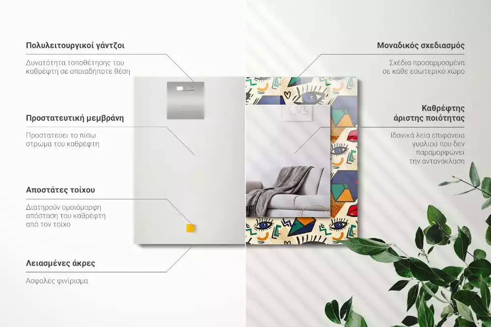 Espelho decorativo Olhos, boca, formas