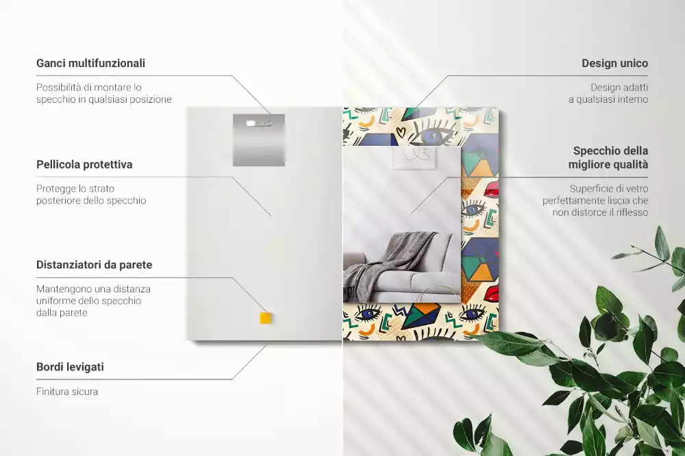 Espelho decorativo Olhos, boca, formas