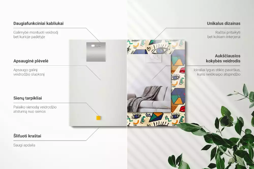 Espelho decorativo Olhos, boca, formas