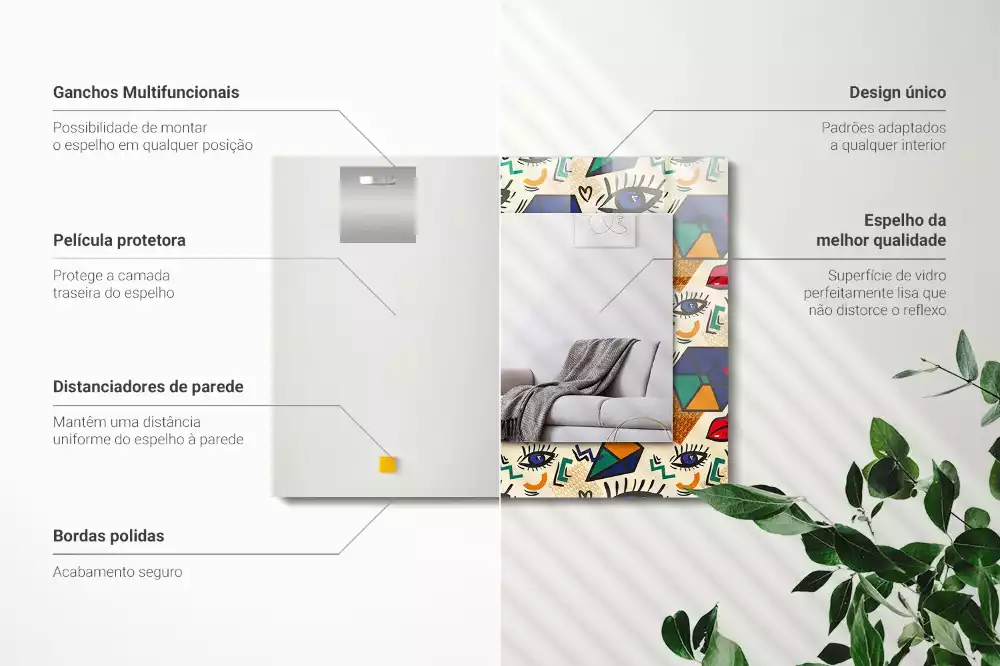 Espelho decorativo Olhos, boca, formas