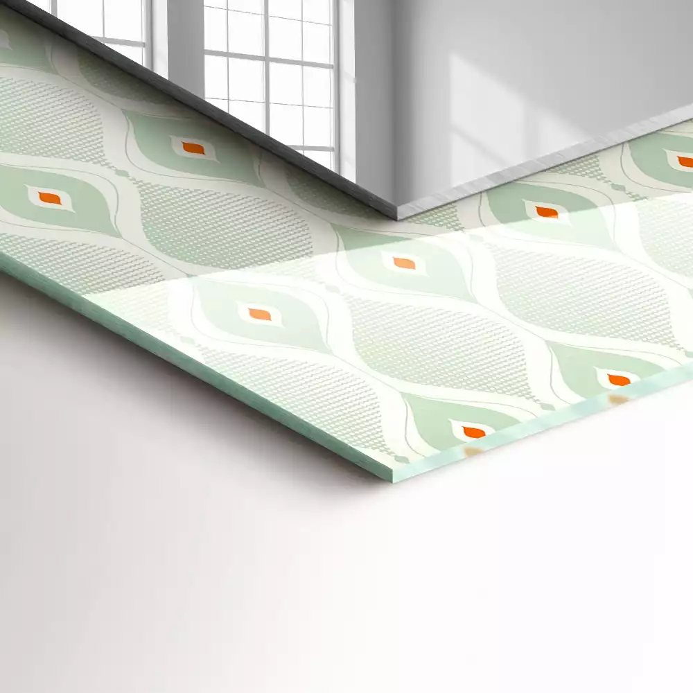 Espelho com moldura decorada Padrão geométrico verde