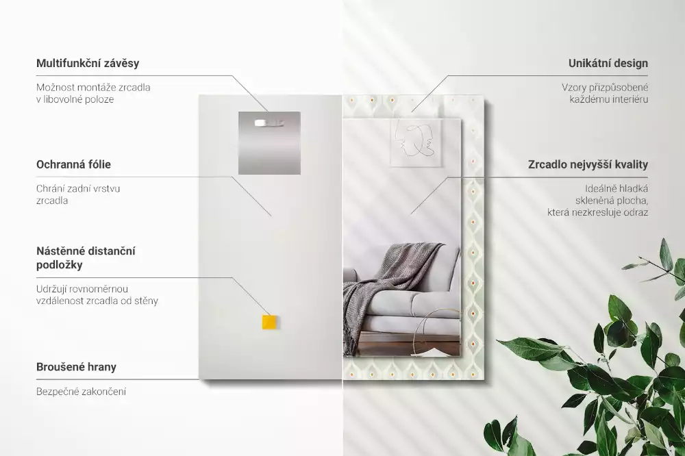 Espelho com moldura decorada Padrão geométrico verde