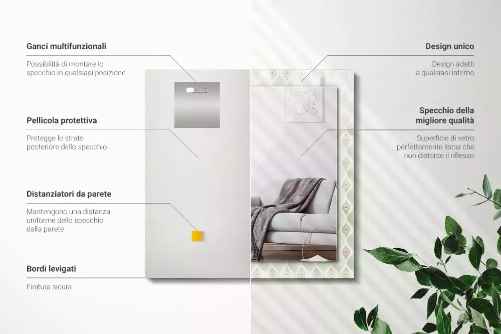 Espelho com moldura decorada Padrão geométrico verde