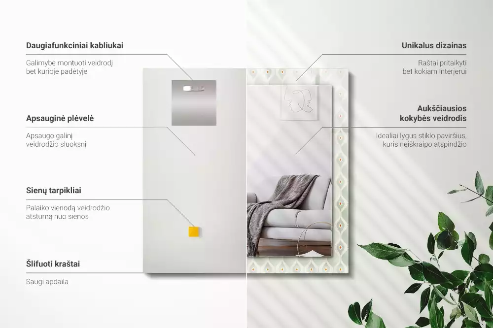 Espelho com moldura decorada Padrão geométrico verde