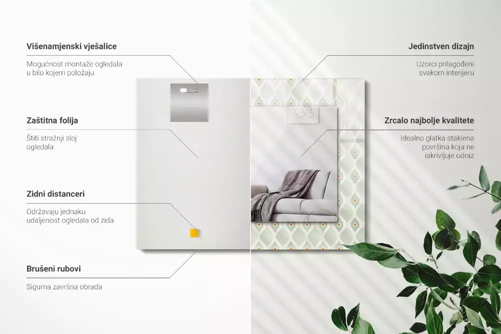 Espelho com moldura decorada Padrão geométrico verde