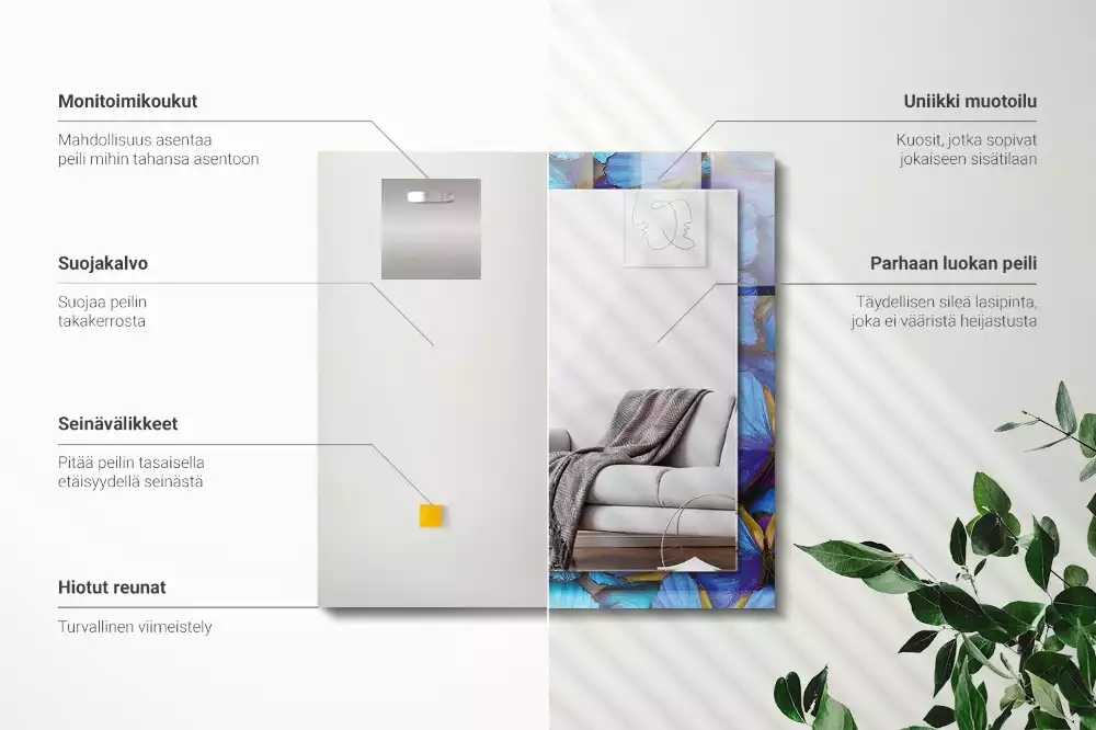 Espelho decorado Borboletas azuis e verdes