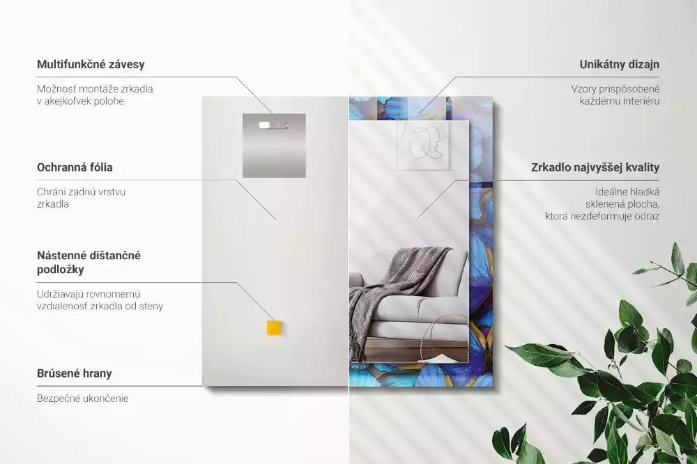 Espelho decorado Borboletas azuis e verdes