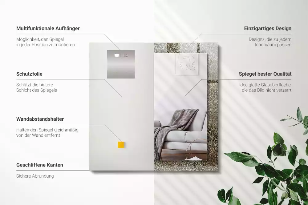 Espelho com moldura decorada Padrão ornamental dourado