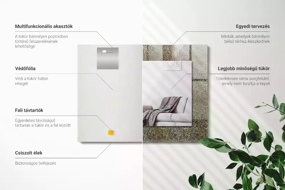 Espelho com moldura decorada Padrão ornamental dourado