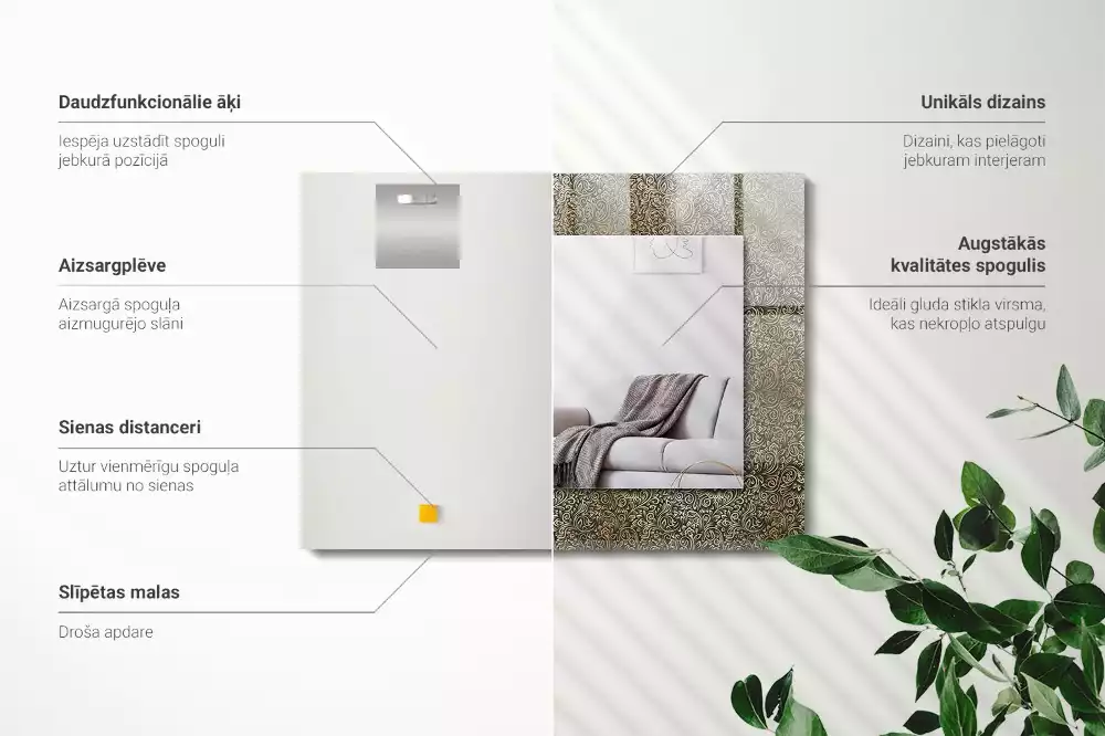 Espelho com moldura decorada Padrão ornamental dourado