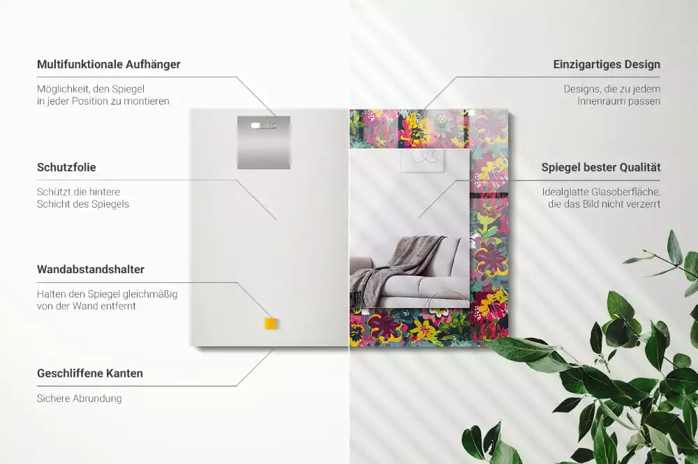 Espelho decorado Padrões florais coloridos